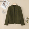 Autumn Casual Lightweight Jackets Women Mandarin Collar Long Sleeve Open-Front Outerwear Commuting Solid Cardigan Coats
