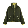 Autumn Casual Jacket Coat Contrast Color Design Long Sleeve Zipper Jackets For Women Streetwear Casual Outerwear