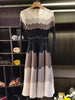 Designed Women's Pleated Dress O-neck Loose Fit Color Block Beaded Long Sleeve Female Clothing 9G1031