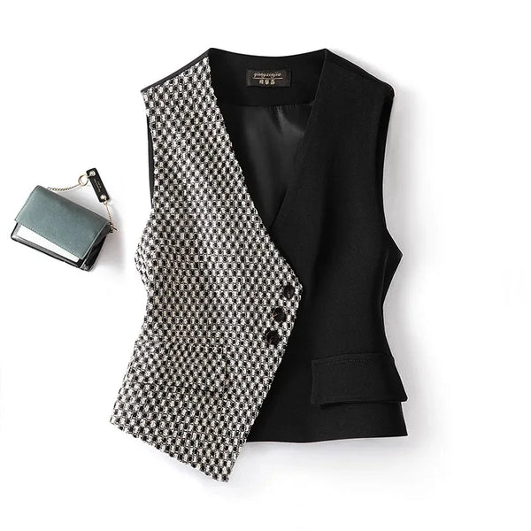 Spring And Autumn Advanced Sense Temperament Ladies Vest Jacket Korean Version Short Color Blocking Women's Vest Coat