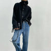 Simple Single-Breasted Sweater Women Streetwear Vintage Loose Knitted Cardigan Female Y2K Turtleneck Knitwear Jacket