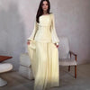 Women's Draped Design Solid Long Dress Casual Commute Waist Party Dresses Elegant O-neck Long Sleeve Evening Dress