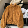 Korean style Coat Women Autumn Winter Women's Long Plush Fleece Zipper Jacket Women Fur Cardigan Coat