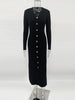 Elegant Evening Dress Women V Neck Long Sleeve Patchwork Button Slit Sweater Dresses Autumn Winter Knit Maxi Dress