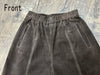 Retro Leather Ankle-Length Pants Women Elastic Waist Suede Sheepskin Wide Leg Length Straight Cylinder Trousers Black brown