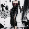Elegant Mall Gothic Women Evening Dresses Grunge Aesthetic E-girl Velvet Midi Dress Lace Splice Sexy Split Alt Outfits