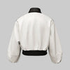 Women's PU Leather Stand Collar Y2K Jackets Puff Sleeves Patchwork Zipper Cropped Short Outerwears