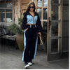 Contrast Color Patchwork Hoodies Pants Set Women Zipper Short Hooded Coats Lace Up Wide Leg Pant Spring Autumn Tracksuit