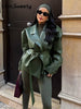 Street Women's Lace Up Leather Jacket Loose Solid Lapel Long Sleeve Belt Jackets Female Spring Lady Vintage Outwears