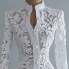 Women's Floral Lace Hollow Out Elegant Dress Solid Single-breasted Turtleneck Autumn Long Sleeve Cardigan Outwear Midi Dresses