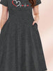 Women's Four Seasons Love at First Sight Heartbeat Printed Casual Loose Black Short Sleeved Large Short Skirt Dress