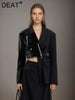 Deconstruction Irregular PU Leather Spliced Blazer Women's Lapel Loose Strap Suit Jacket Autumn