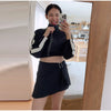 Woolen Dark Blue Jacket Women Autumn Single Breasted Stand Collar Loose Female Coat Office Lady Street Short Outwear Tops