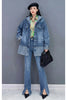 Retro Denim Hooded Coats for Women Blue Single Breasted Mid-length Loose Autumn Jackets