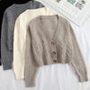 V Neck Cropped Cardigan Women Long Sleeve Twist Knitted Sweater Coats Autumn Winter Keep Warm Korean Cardigan