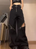 American retro high street design sense of foreign style pants women's autumn and winter street Joker hole overalls