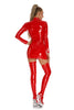 Sexy Women Latex PU Micro Mini Dress Shiny Zipper Open Bust Long Sleeve Costume Tight Dress Elastic Bodycon Pack Hip Leoatrd