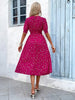 Women's Floral Print Puff Sleeve Dress, Round Neck Waist Tie Design, Boho Style Woven Fabric, All Season Wearable