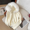 Twist Texture Fur Collar Hooded Knit Cardigan Women Winter Relaxed Slim Casual Joker Sweater Female Coat Tops