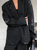 Black Sequin Embroidery Blazer 2 Piece Set Women Full Sleeve Lapel V-neck Loose Wide Leg Pants Suit Lady Spring Autumn Wear