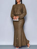 Shiny Women's Dress Spring Autumn O-neck Long Sleeve Slim Hips Banquet Long Dress Female Pleated Party Fishtail Dresses