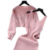 Slimming Knitted Sweater Dress Set Women's Mid-Length Base Layer Inner Wear Knee-Length Two-Piece Ensemble Vintage