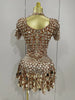 Shiny Shell Sequins Bodysuit Dress Women Sexy Nightclub Dance Performance Clothing Birthday Party Dresses