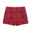 Women Vintage Red Plaid Tweed Coat Slim Turn Down Collar Long Sleeve Jacket Autumn Lady High Street Outwear
