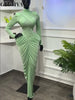 Women High Neck Cutout Back Stacked Ruched Bodycon Midi Maxi Dress Street Sexy Party Education Long Dresses Vestido