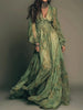 Pastoral V-neck Long Sleeve Dress Printed Selling Storm in Europe And America West Asia Style for Women