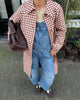 Women Red Plaid Long Trench Coat Casual Lapel Single Breasted Full Sleeve Windbreaker Jacket Y2k Autumn Lady Streetwear