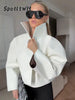 Retro Crocodile Pattern Short Women's Leather Jacket High Collar Zipper Loose Long Sleeve Jackets Lady Street Daily Wear