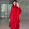 early autumn turtleneck full sleeves shinny ruffles pullover Arabic styles floor length vacation dress female vestido