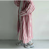 Striped Hooded Long Trench Coat Drawstring Waist Open Front Spring Women Glam Outerwear Warm Casual Lady Windbreaker Jacket