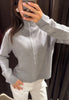 Grey Stand Collar Knit Cardigan Women's Full Sleeve Zippers Pocket Coats Autumn Lady Daily Casual Streetwear