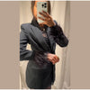 Chic Feather Blazer Pants Set Women Lapel Shoulder Pads Full Sleeve Jacket Pocket Straight Pant Spring Autumn Lady Suit
