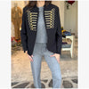 Lady Black Short Napoleon Style Jacket Elegant Stand Collar Full Sleeve Single Breasted Cropped Coats Women Daily Street Coat