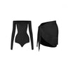 Latin Dance Dress Set for Women Black Off-shoulder Long-sleeved Fringed Skirt Suit Cha-cha Salsa Ballroom Dance Training Clothes