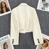 All-match Cropped Blazer Woman Solid Color Single Button Suit Coat Women Korean Chic Notched Collar Long Sleeve Blazers