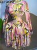 Women Floral Print Draped Sweet O-neck Long Sleeve big swing Mini Dress Birthday Party Evening Street Dresses