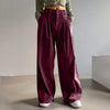 Spring Autumn Loose-Fitting Corduroy Trousers Women's Solid Color Button Pocket Corduroy Wide-Leg Pants Straight Pants