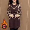 Autumn Winter Add Velvet/No Velvet Women Bottoming Dress Diamonds Dreses Middle Aged Mother Pullover Tops 5XL