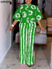 5XL Vonda Plus Size 2 Piece Outfits Autumn Women Bohemian 3/4 Sleeve Shirts Wide Leg Pants Print Vintage Pant Sets 2PCS
