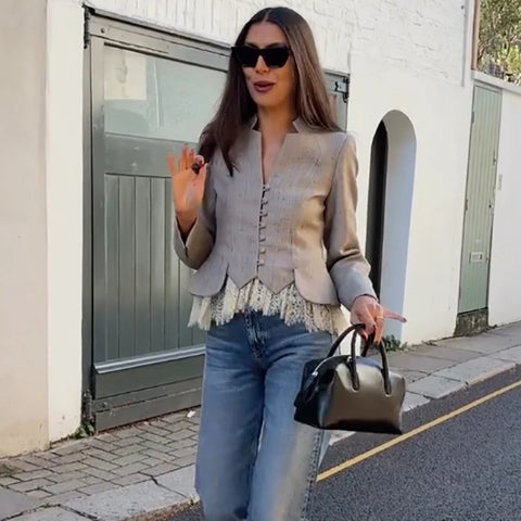 Sophisticated Fitted Suit Coat Chic Casual Button Female Blazer Autumn Daily City Elegant Office Women Streetwear