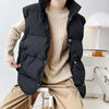 Stand Neck Puffer Cotton Vest Beige Black Autumn Winter Loose Vest Women Jacket