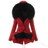 Women Parkas Hooded Long Sleeve Slim Fit Coats Button Solid Zipper Splice Parka Tight Wait Outerwear Thick Warm Fur Collar