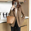 Vintage Double-Breasted Suit Jacket Female Solid Casual Long Sleeve Notched Blazer Ladies Korean Design Sense Blazers Outwear