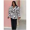 Women's Brown White Zebra Print Lapel Blazer Vintage Wide Stripe Thick Velvet Loose Suit Jacket Autumn High Street Outwear