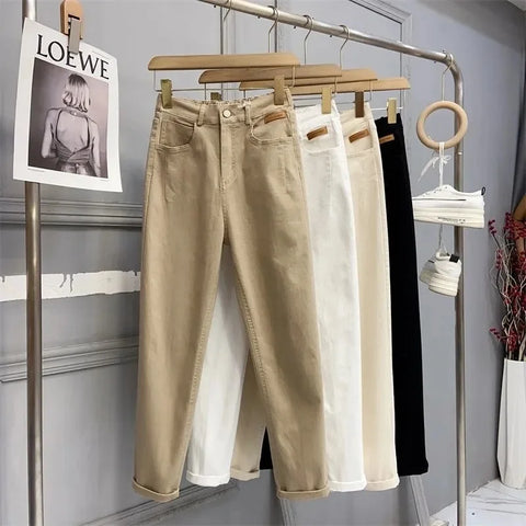 White Jeans Women's Loose Casual Harem Pants 2025Spring Autumn Korean Ankle-Length Denim Pants Lady Baggy Cowboy Trousers XXXL