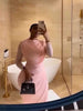 Chic and Elegant Women's Evening Dress Mesh Draped Collar Long Sleeve Bodycon Mid Dress Slim High Waisted Sexy Ladies Dress